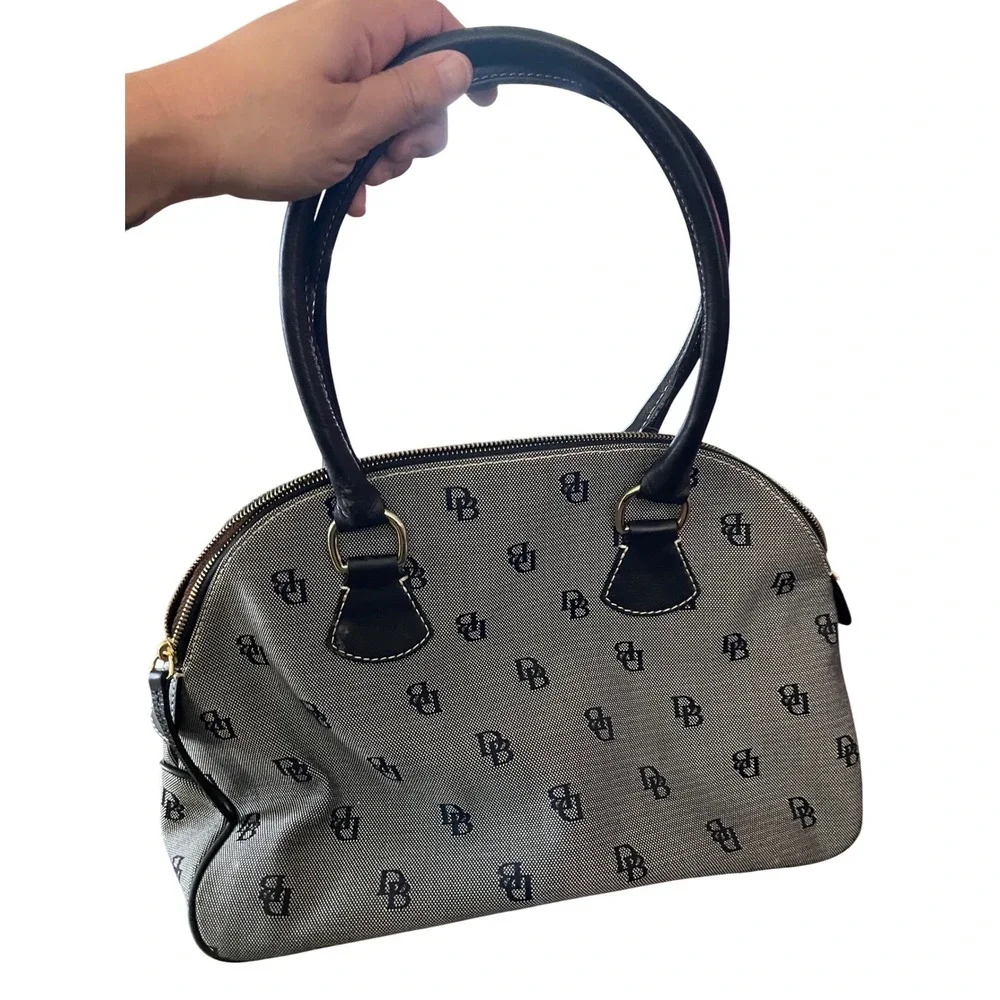 Dooney & Bourke Monogram Canvas Dome‎ Satchel Bag Black White DB Logo Handbag